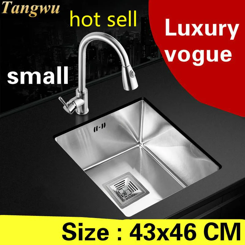 

Free shipping Apartment luxury small kitchen manual sink single trough standard 304 stainless steel vogue hot sell 430x460 MM