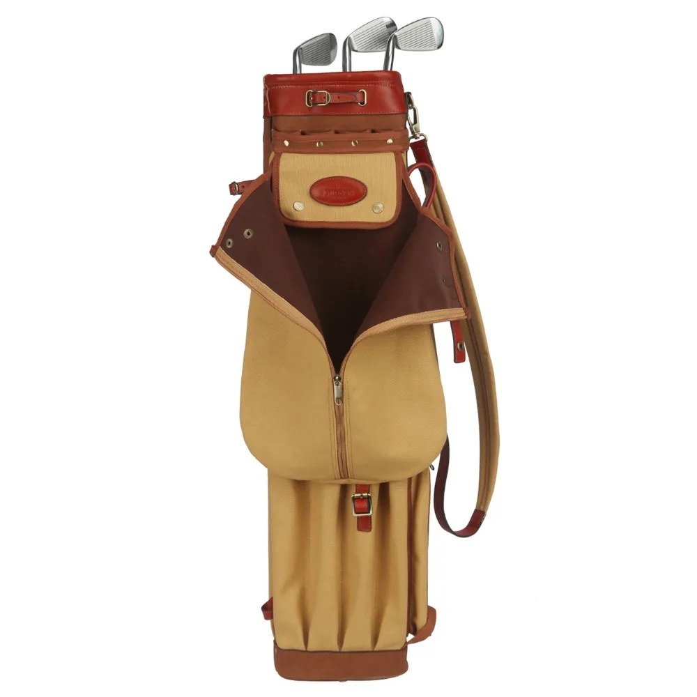 Tourbon Vintage Premium Canvas Pencil Style Golf Club Bag Carrier Leather Cover Golf Gun Clubs Bags Case 90CM