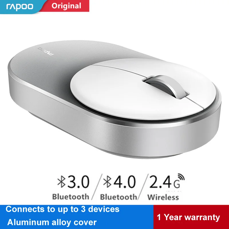 Rapoo M600 Multi-Mode Wireless Mouse For Laptop/Smart-Phone,Connects to 3 Devices,Al Alloy Body,Magnetic Adsorption Bottom Cover