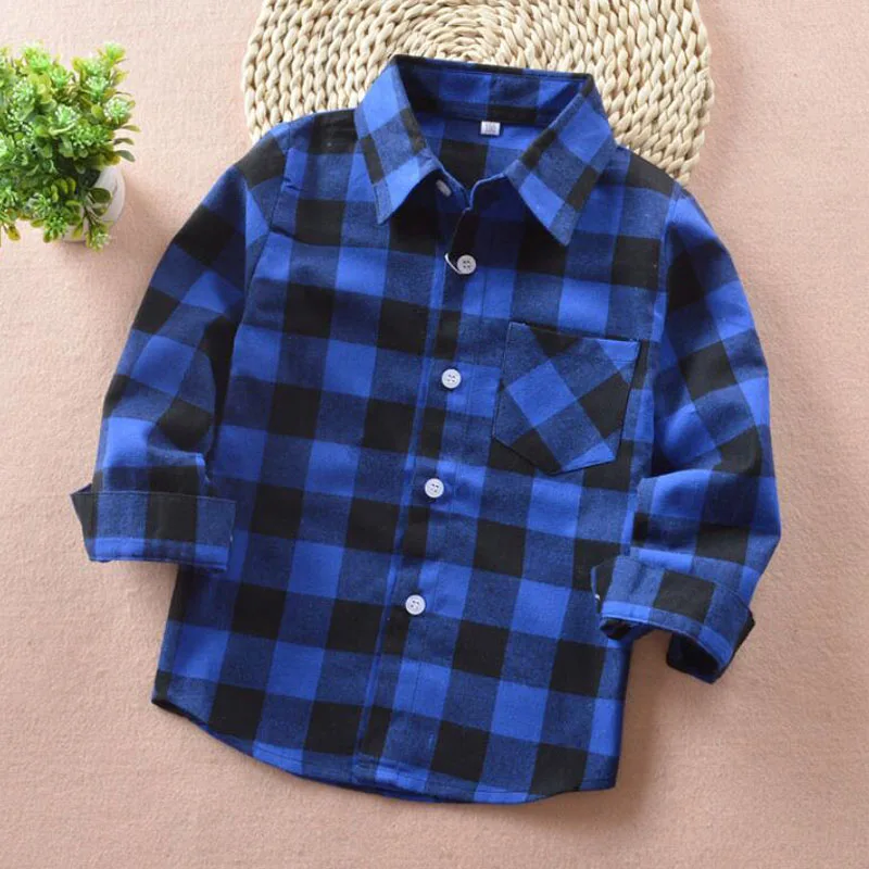 Boys Shirt For Kids 2021 New Fashion Boys Plaid Shirts Cotton Long Sleeve England School Trend Children Clothes Fit 3-12 Years