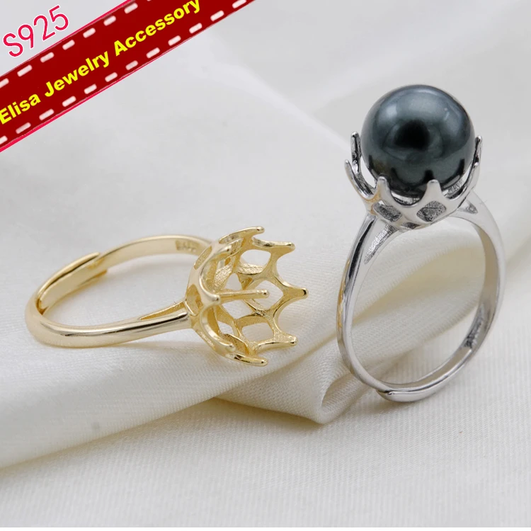 

S925 Sterling Silver Simple Crown Design Pearl Rings Settings Women DIY Pearl Rings Components Silver&Gold Color 3Pieces/Lot