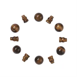 10 Set Round Natural Tiger Eye Buddhist Beads 3 Hole Guru Beads Buddha Jewelry Findings for Jewelry Making DIY Bracelet Necklace