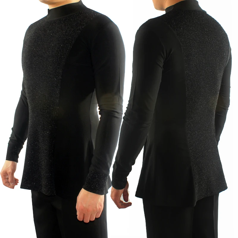 Elastic Latin Dance Shirts Male Long Sleeve Latin Top Men Ballroom Chacha Dancing Clothes Competition Performance Wear DN7016