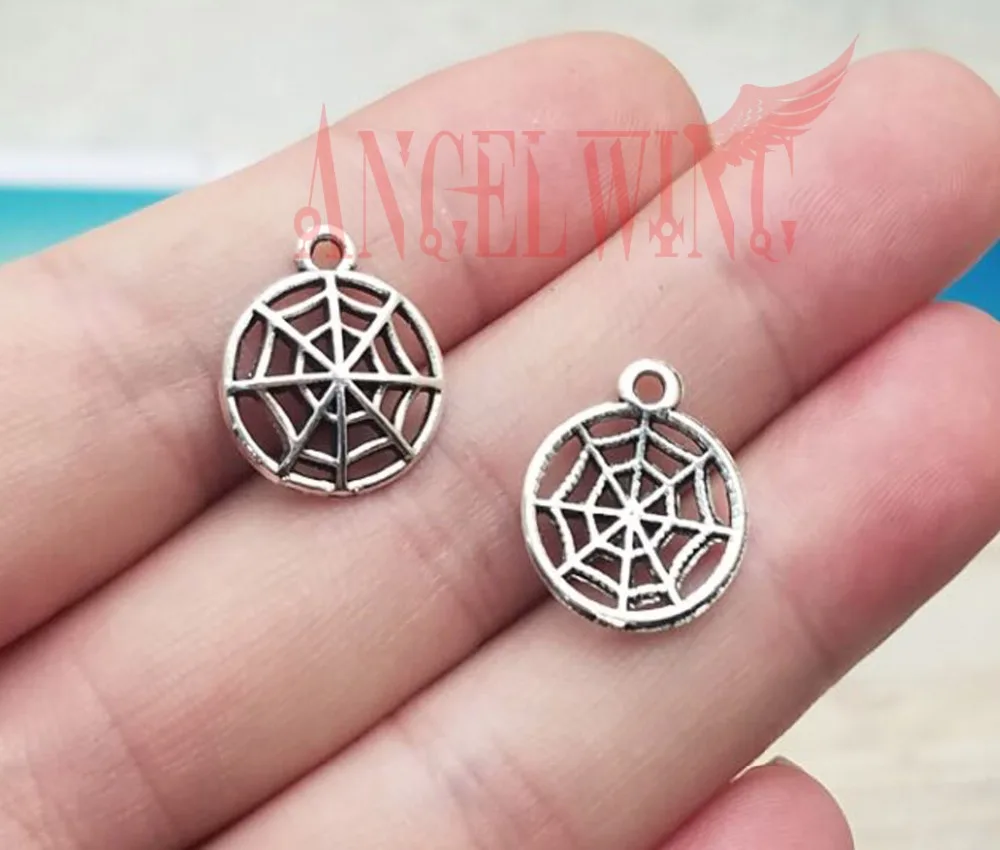 40pcs/lot--16x14mm Antique Silver Plated Spider Cobweb Charms Halloween Pendants For DIY Supplies Jewelry Making Accessories