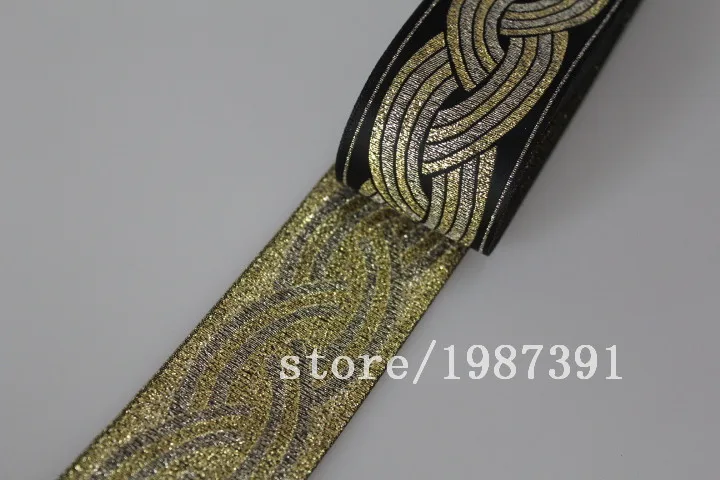 10 yards/lot Woven Jacquard Ribbon about 4.5cm gold vintage style geometric For curtain and clothing accessory LS-0529