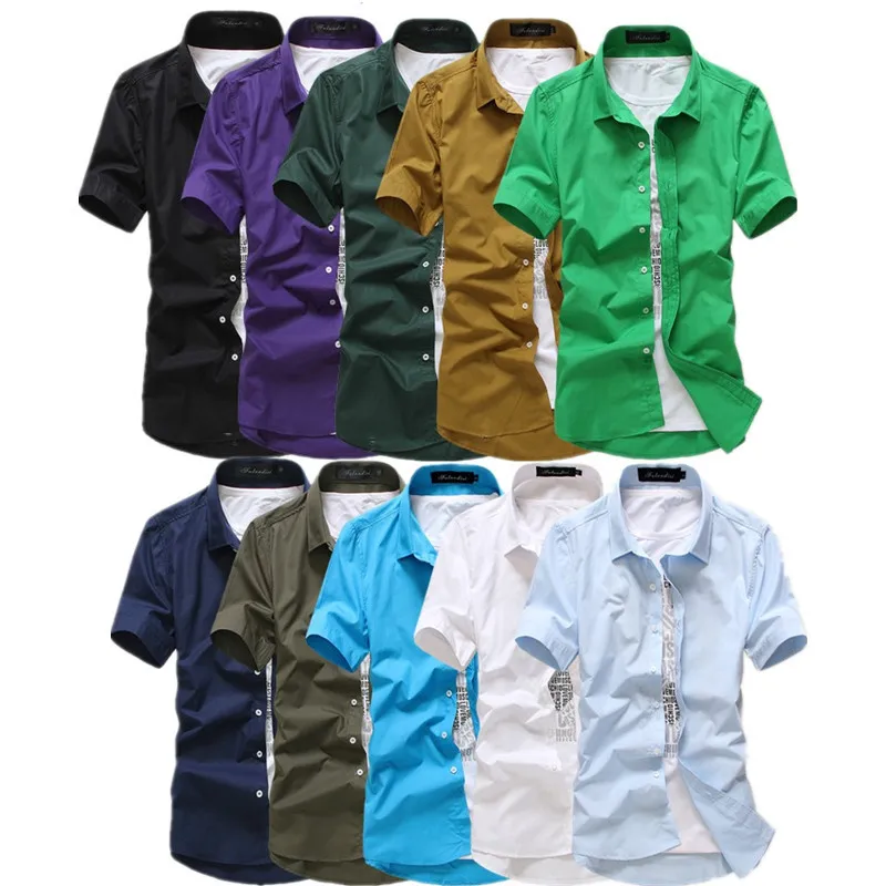 New 2019 Mens Short Sleeved Dress Shirts Fashion casual Slim Fit Cotton Shirts For Spring Summer 15 Colors Free Shipping