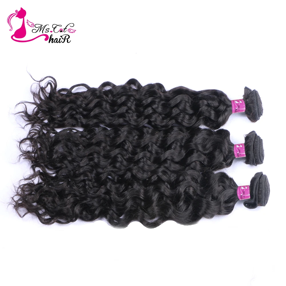 Ms gato cabelo onda de água cabelo peruano pacotes 3 pc/lote cor natural feixes de cabelo humano trama dupla 10-26 "extensões de cabelo remy