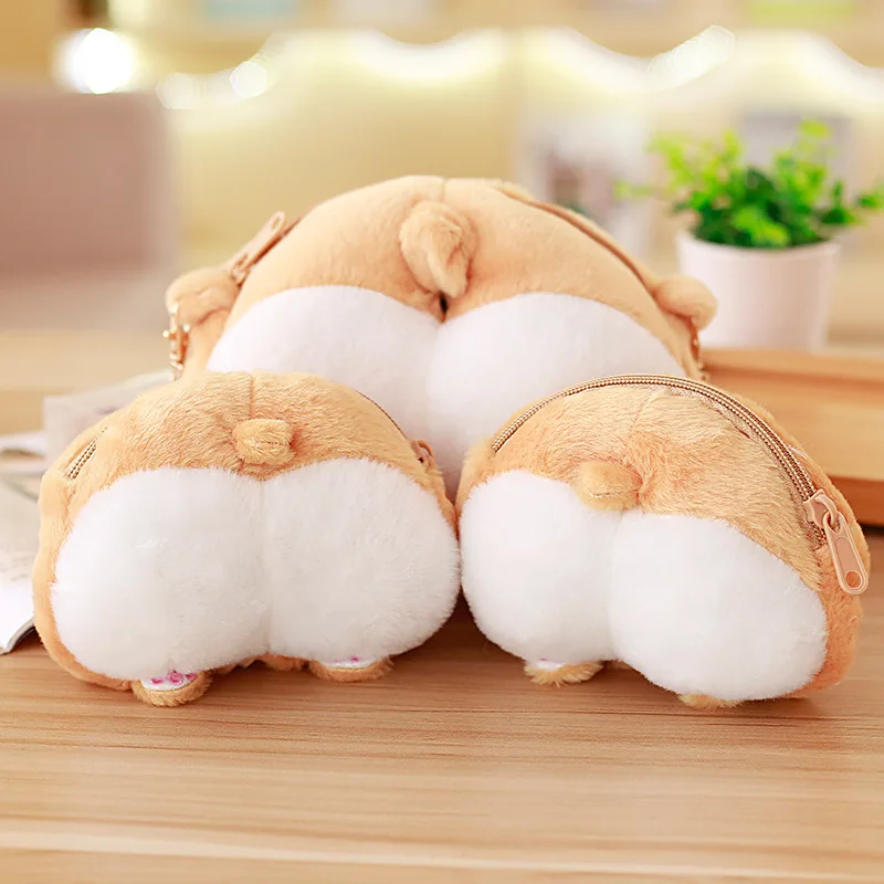 13*10cm Novelty Corgi Sexy Bottom Coin Bag Plush Toy Purse Stuffed Animal Wallet For Girls