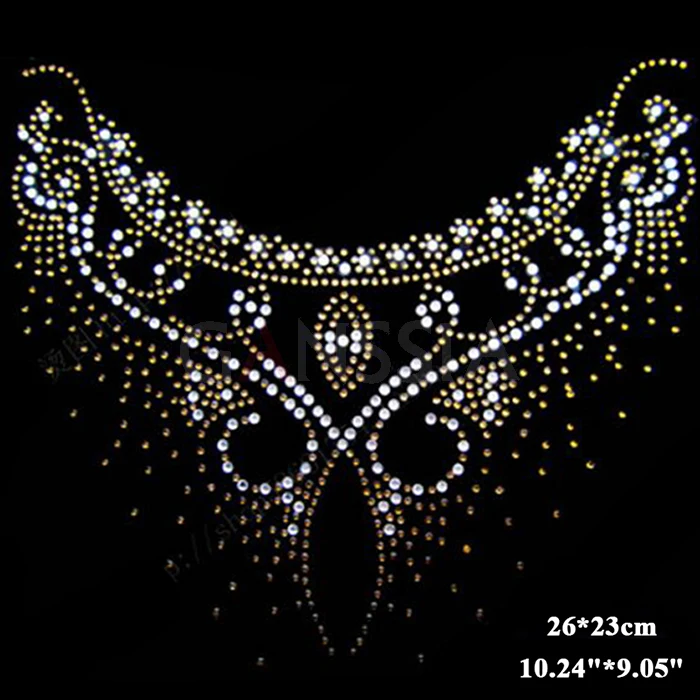 4pcs/lot (26X23cm) Stylish neckline Flat Back Hotfix Rhinestone Heat Transfer Iron on Motifs Rhinestone Applique (SS-1913)