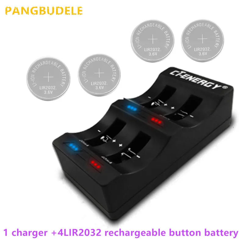 고품질 범용 USB 인터페이스 4 슬롯 충전기, 1 개 + 4 개 충전식 버튼 배터리, LIR2032 버튼 배터리