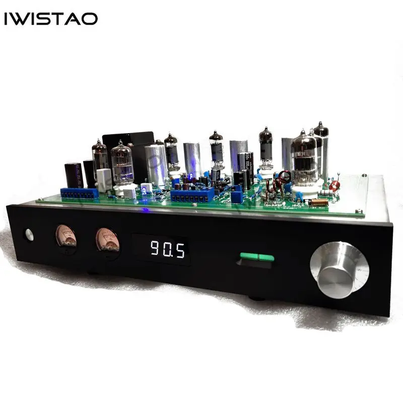 IWISTAO Finished Tube FM Stereo Radio Tuner Stainless Steel Chassis Black  Aluminum Panel HIFI Audio AC 220V