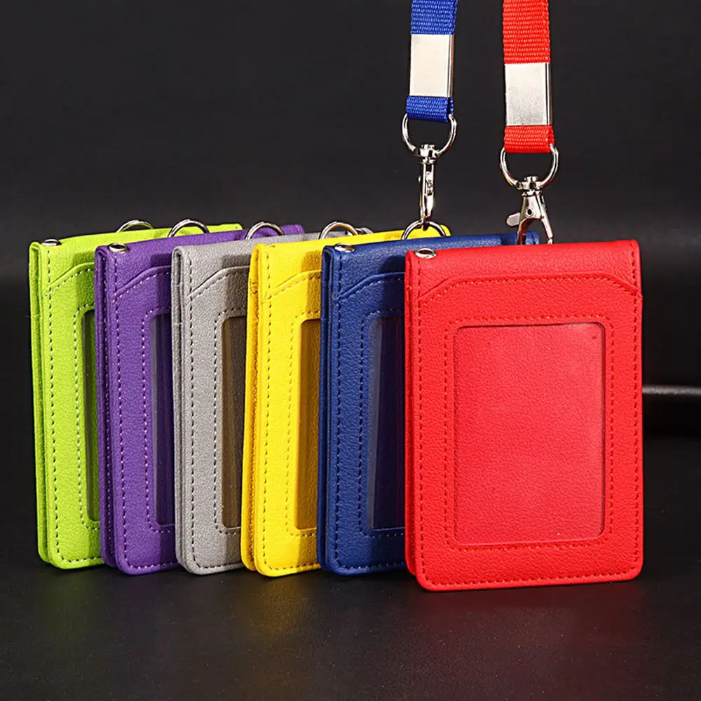 ID Credit Card Badge Holder Leather Wallet Work Office+ Lanyard + 5 Slots ID Name Card Badge Holder School Office Supplies