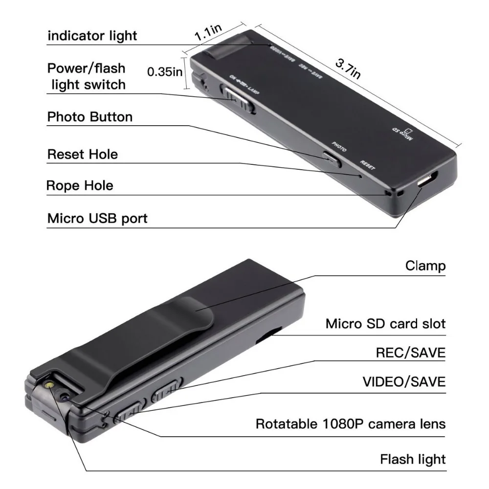 Vandlion A3 Mini Digital Camera HD Flashlight Micro Cam Magnetic 1080P Camera Motion Detection Snapshot Loop Recording Camcorder