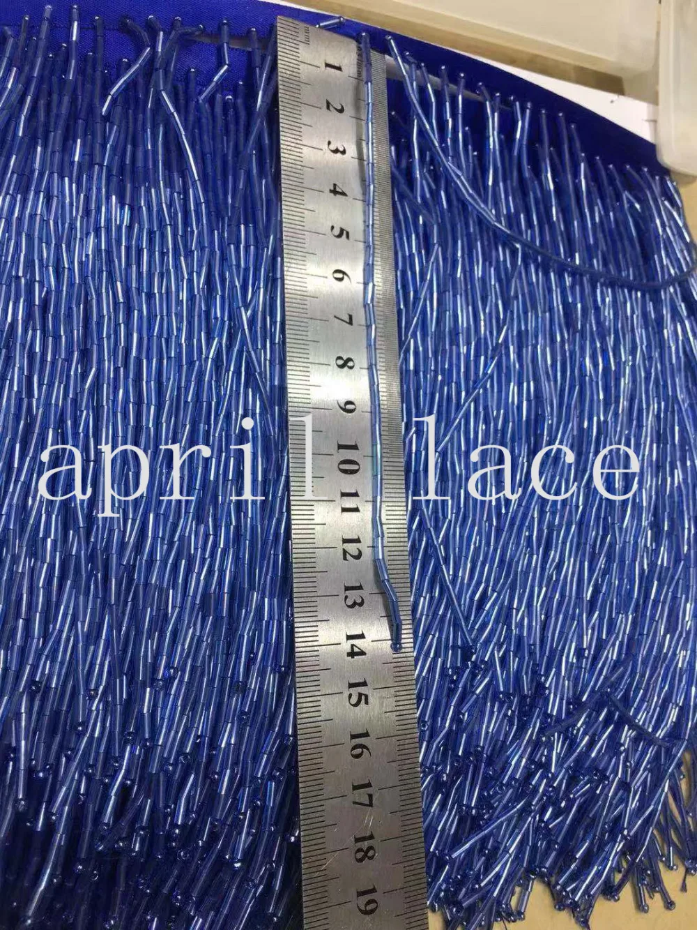 

5yards cc006 # 14-15cm width blue beads fringe satin ribbon tassel for garment/decorative/home /wedding bridal gown dress