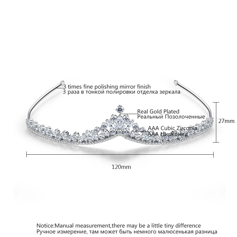 LUOTEEMI Luxury Wedding Bridal Crystal CZ Tiara Crowns Princess Queen Pageant Clear CZ Jewelry Headband Bridal Hair Accessories