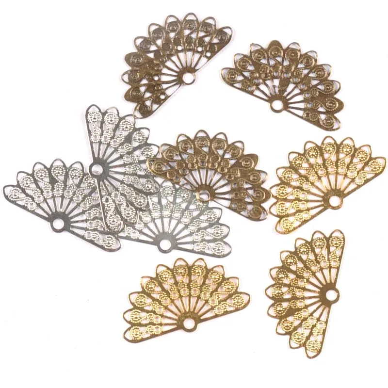 20pcs mix Filigree hollow Fan Wraps Connectors Metal Crafts Gift Decoration DIY Findings Scrapbooking craft ykl0752