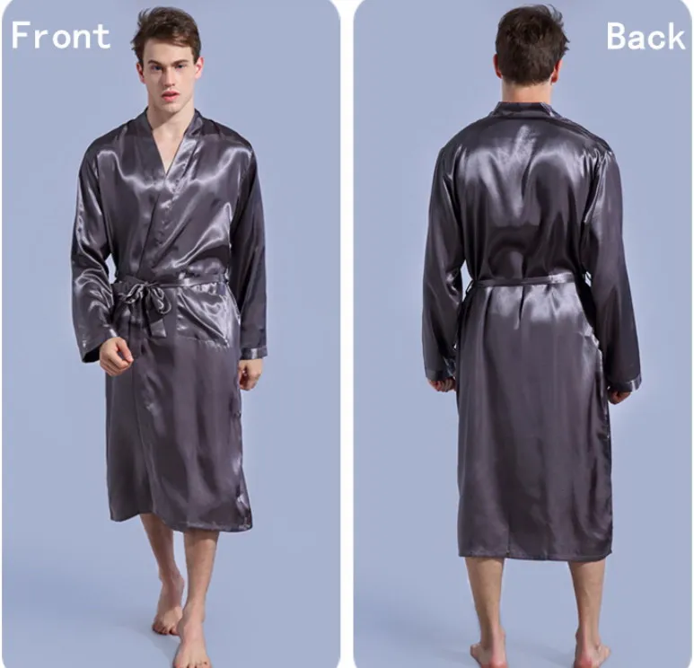 

Solid plain Men's Satin rayon long Robe Pajamas Lingerie Sleepwear Kimono Bath Gown Lounge Casual Male Nightgown Sleepwear #4051