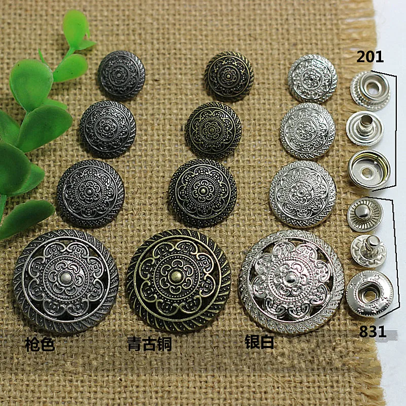 20sets Bronze Snap Fastener Press Buttons Sewing Leather Craft Clothes Garment/bags/wallet Button Accessories (Fasten tool free)