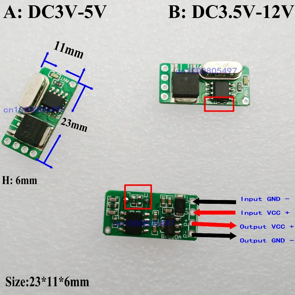 DC3.6V-DC12V Radio Receiver+Transmitter 3.7V 4.5V 5V 6V 9V 12V Remote Control Switch Mos Receiver no Sound Input Voltage Output