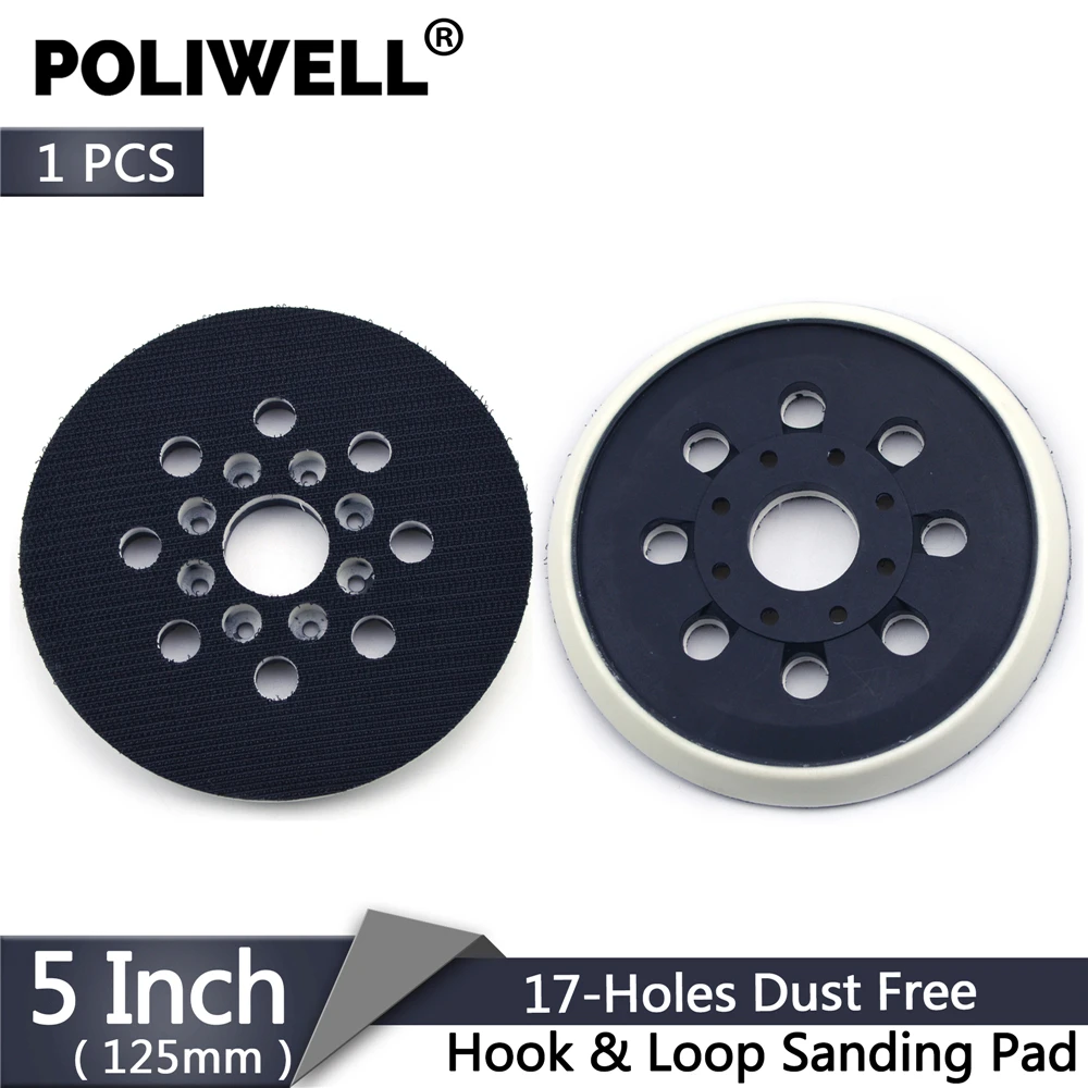 POLIWELL 5 inch 125 mm 17 Holes Backing Pad Hoop & Loop Sanding Pads for Sanding Disc Holder Dust Free Electric Power Sander Pad