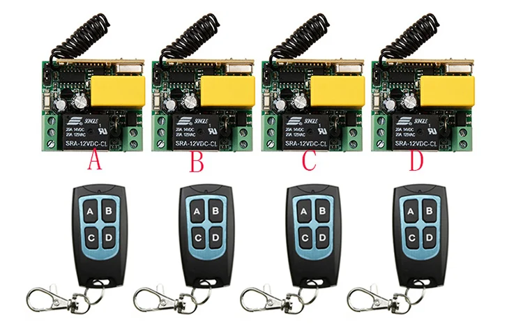 

Hot Sales New 220V 1CH 10A Wireless Remote Control Switch System teleswitch 4*Receiver and 4*Transmitter Applicance Garage Door