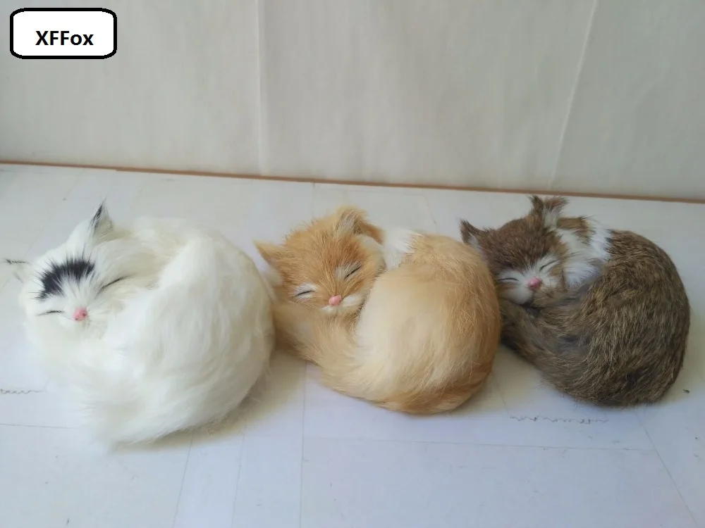 3 pieces a lot small real life cat models plastic&furs simulation cute sleeping cat dolls gift about 12x10cm xf1236