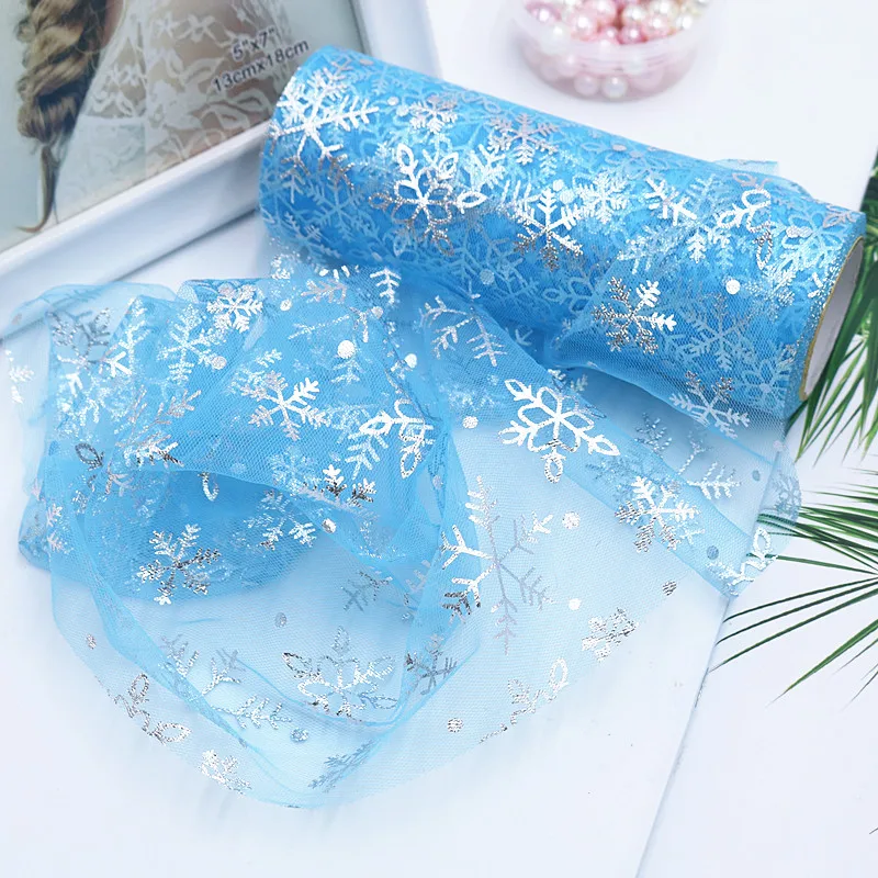 15cmx10Y Snowflake Tulle Roll Baby Skirts Tulle Sewing Mesh Fabric DIY Tutu Skirt Organza Birthday Party Christmas Craft Decor