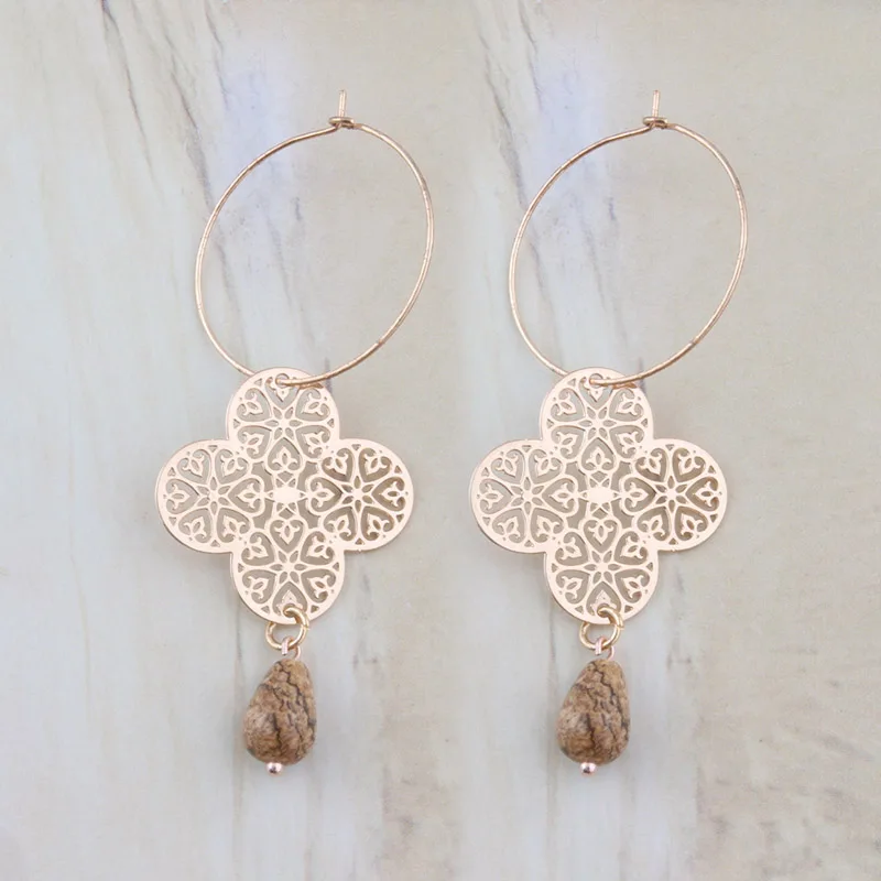 NeeFu WoFu Drop Earrings Brand Stone Earring Charm Clover Big Earring for woman stone Large Long Brinco Ear Oorbellen Gift