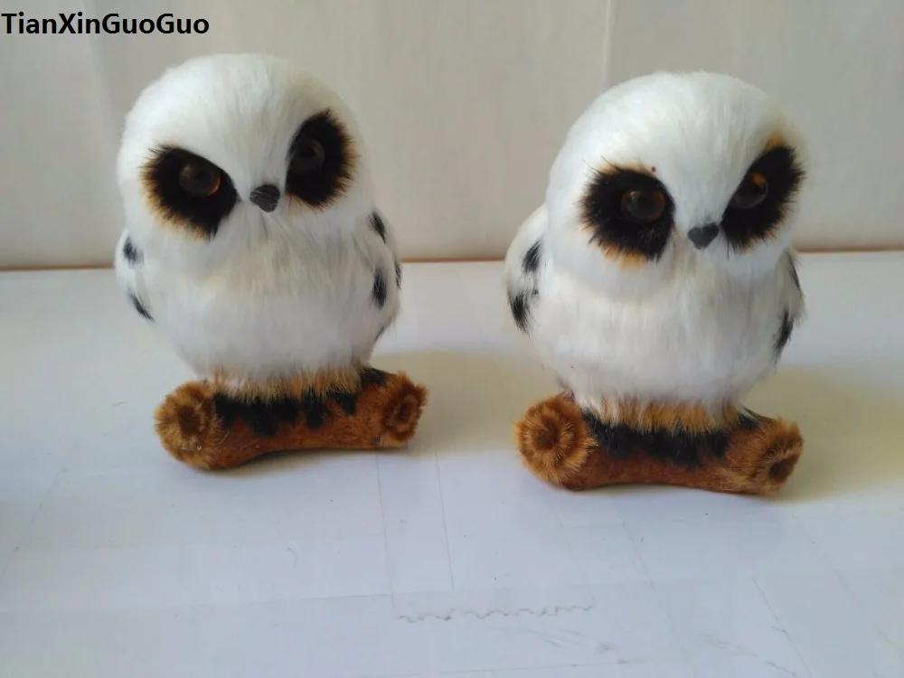 10x7cm white owl on the trunk hard model polyethylene& furs owls one lot/ 2pcs  handicraft, home decoration toy s1753