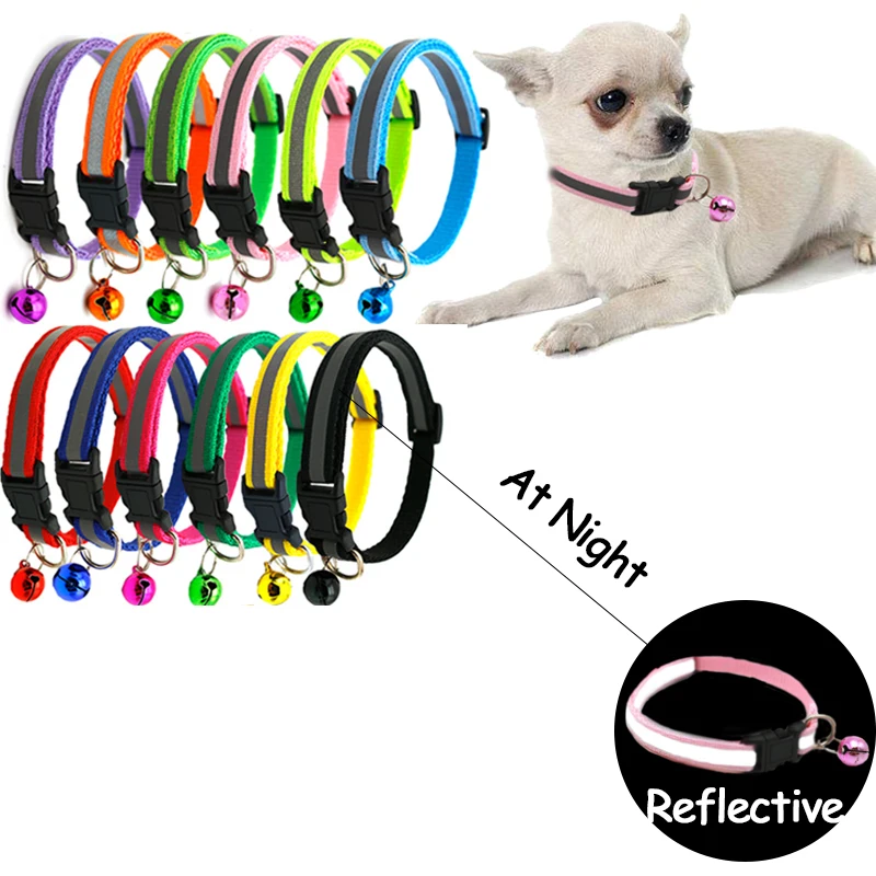 

Pet Cat Dog Collar Nylon Strap Bell Reflective Collar Adjustable Collar Dog Puppy Necklace Pet Cat Safe Leash Accessories