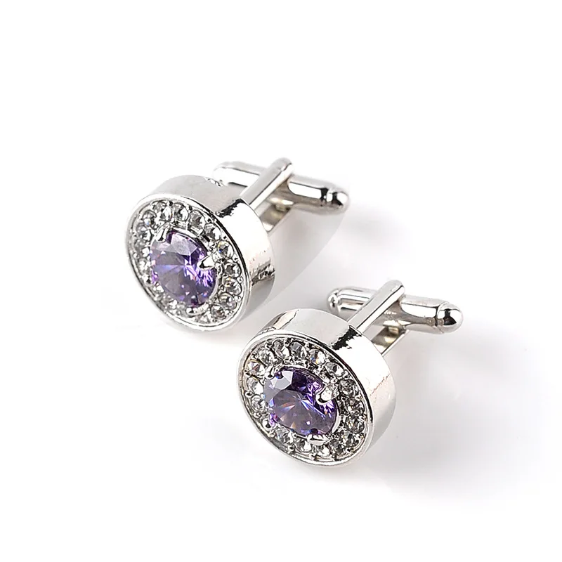 Luxury Cufflinks For Mens And Women Zircon white purple Crystal clear Cuff Button High Quality Accessoire gift for groom wedding - Image 4