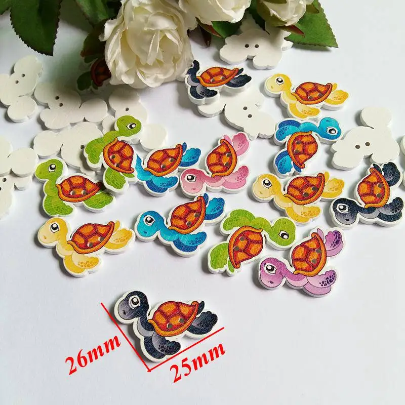 50pcs/lot Turtle Buttons for craft supplies Kids Clothing Decoration Sewing Accessories Wooden buttons