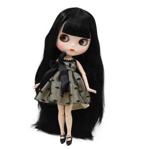 ICY DBS Blyth doll white skin joint body Black straight hair new matte face with eyebrows Lip gloss BL117