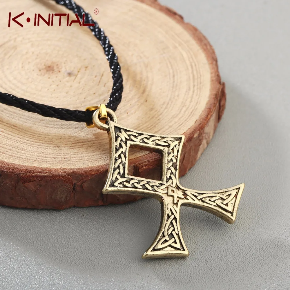 Kinitial Viking Runes Pendants & Necklaces Norse Amulet Rune Cross Knot Necklace Men Pagan Talisman Pendant Charm Choker Jewelry