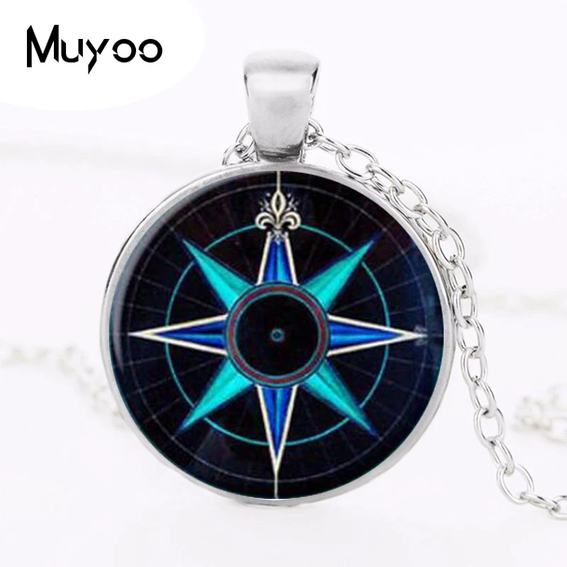 Vintage compass pendant jewelry Wind rose necklace glass Cabochon Necklace HZ1