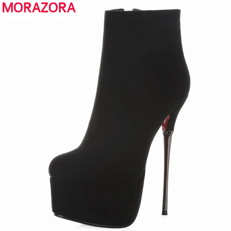 MORAZORA 2021 Spring Autumn Women Boots Round Toe 16cm Stiletto High Heels Platform Boots Sexy Ladies Ankle Boots Fashion Shoes