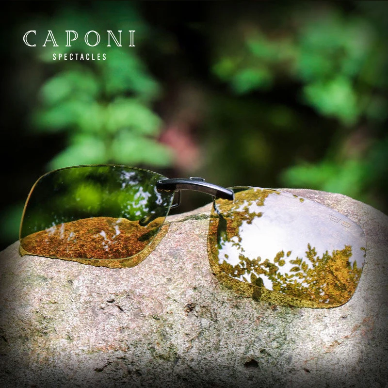 CAPONI Clip On Glasses Photochromic Yellow Change To Brown Polarized Sunglasse Clip Night Vision Clip For Glasses BSYS1288