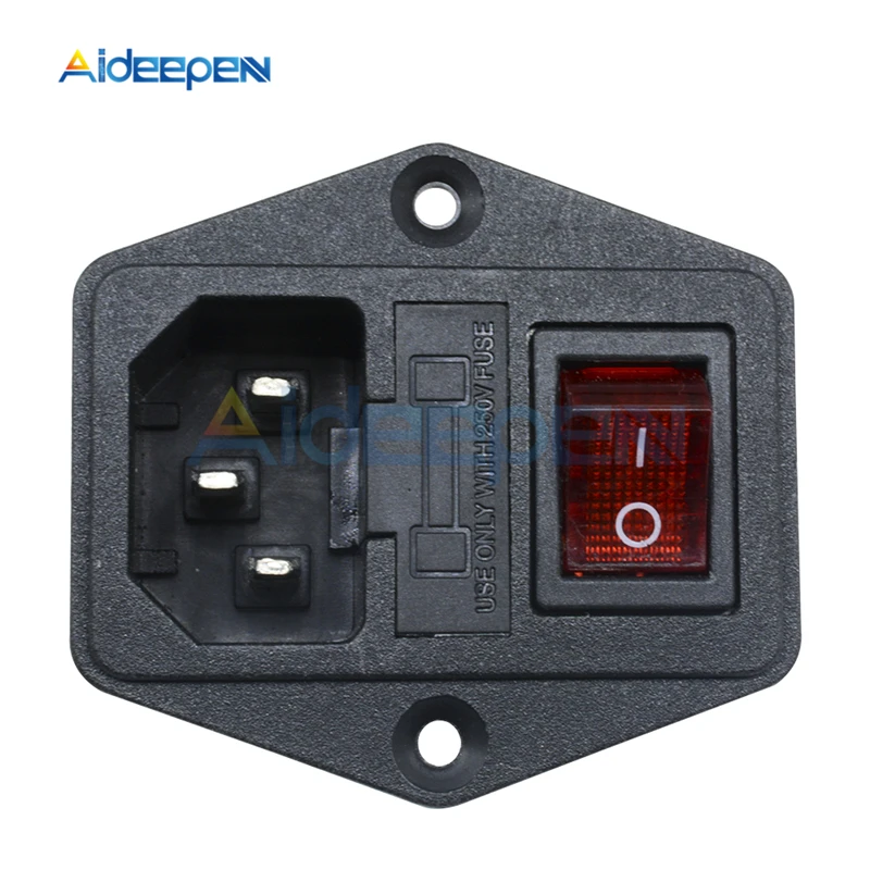 1 قطعة AC 250V 10A أسود أحمر الطاقة المقبس 3 دبوس محطة مع الصمامات حامل الروك الطاقة المقبس الأحمر ضوء 3P محطة