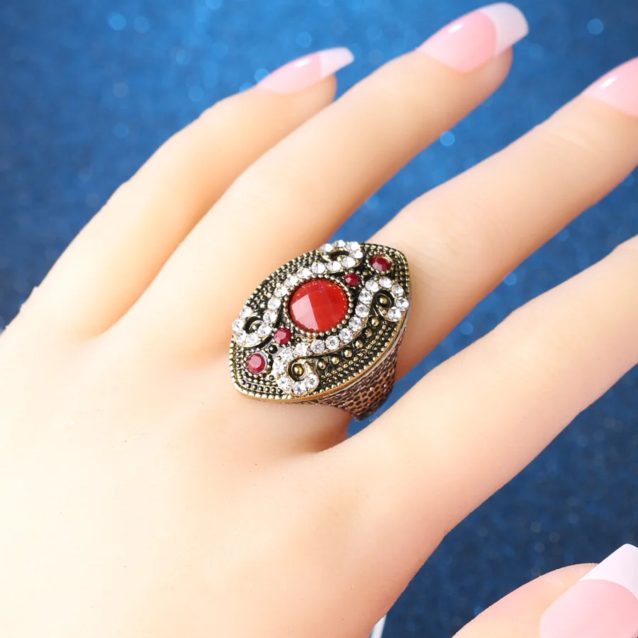 2018 Fashion Colour Makeup Vintage Ring For Women Silver Plated Mosaic Crystal Horse Eye Turkish Jewelry