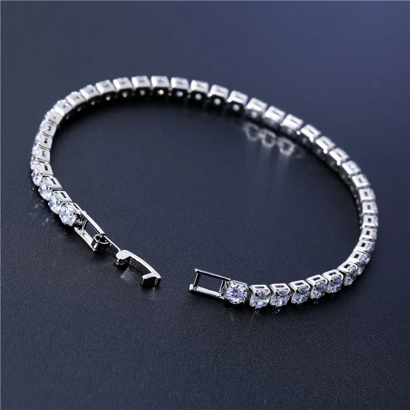 Luxury 4mm Cubic Zirconia Tennis Bracelets Iced Out Chain Crystal Wedding Bracelet For Women Men Gold Silver Color Bracelet