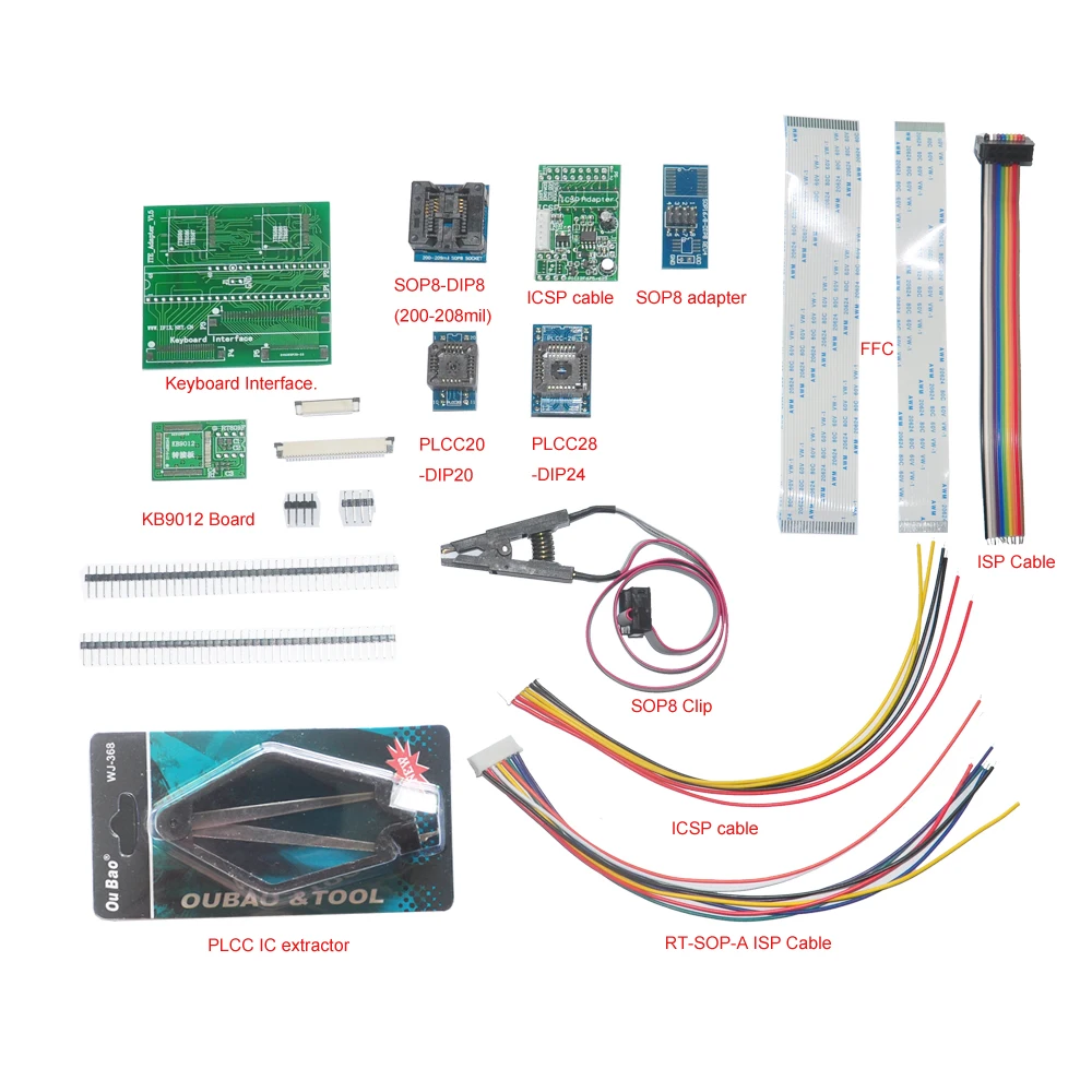 7pcs adapters SOP8 IC Clip Motherboard LCD Reader KB9012 Board Keyboard Interface IC extractor for RT809F USB Programmer