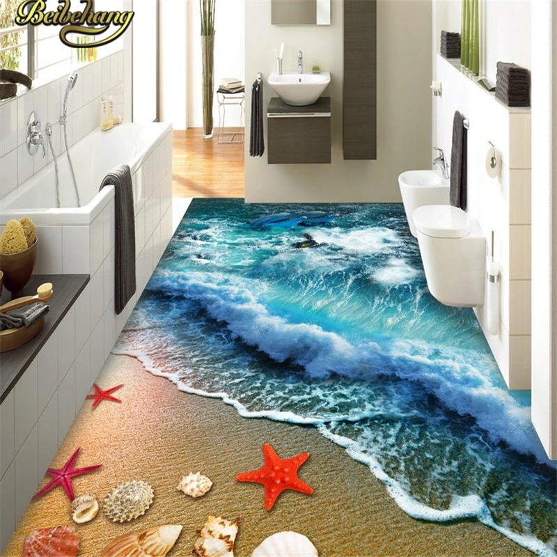 

beibehang Custom beach spray papel de parede 3D Photo Wallpaper Kitchen Living Room Bathroom Floor Self-adhesive Mural Wallpaper