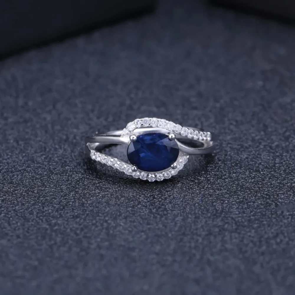 GEM\'S BALLET 1.66Ct Oval Natural Blue Sapphire Gemstone Ring 925 Sterling Silver Classic Rings for Women Wedding Fine Jewelry