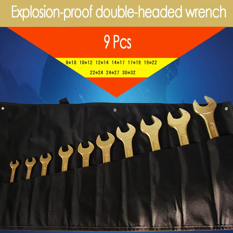 9  pcs Double Open End Wrench Spanner Sets,Non sparking Copper Alloy Hand Tools.