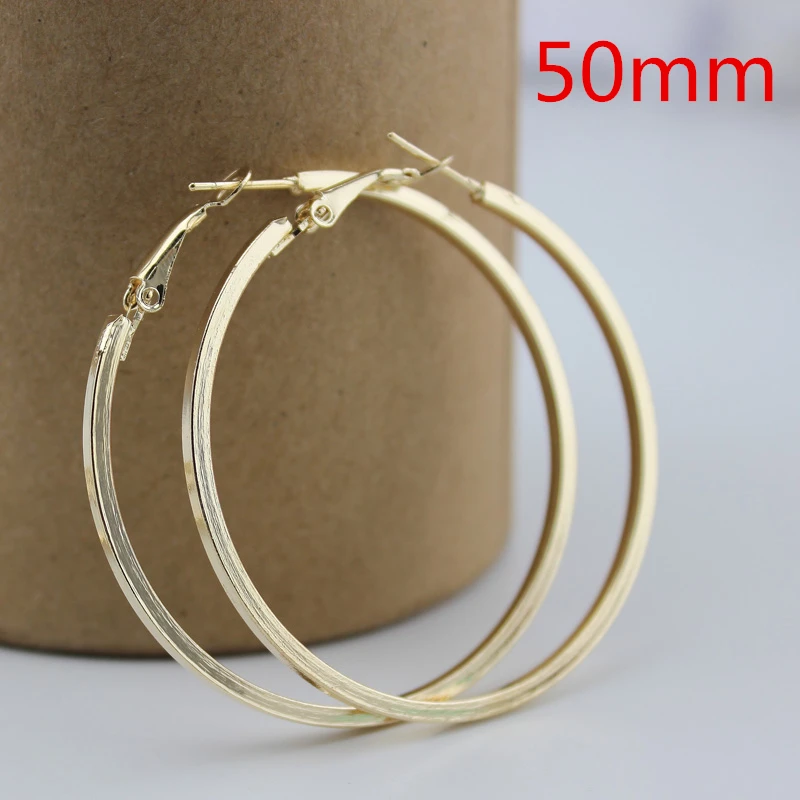 Fashion Gold/ Silver Plated 40 50 60mm Simple Big Circle Hoop Earring for Women Jewelry