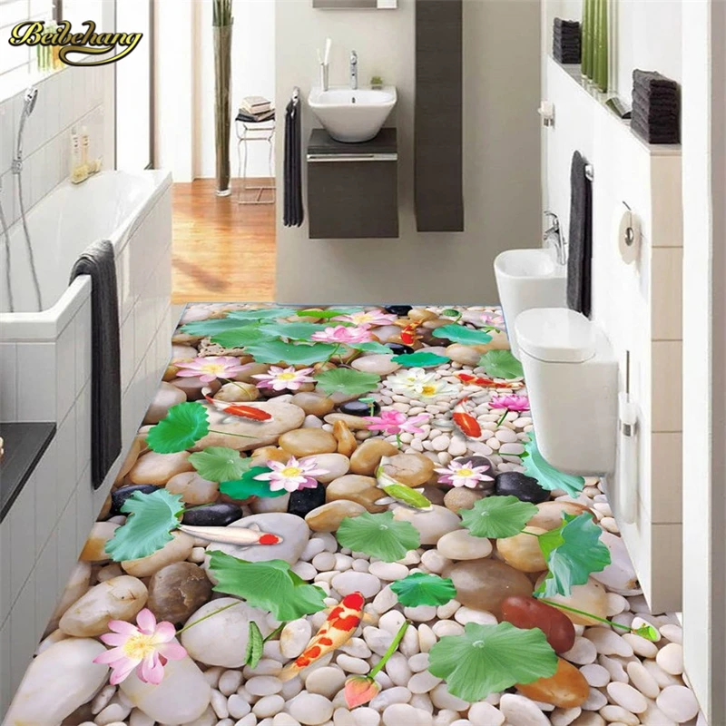 

beibehang Pebble lotus leaf papel de parede 3D 3d floor painting mural wallpaper for walls 3 d flooring wall paper wall paper