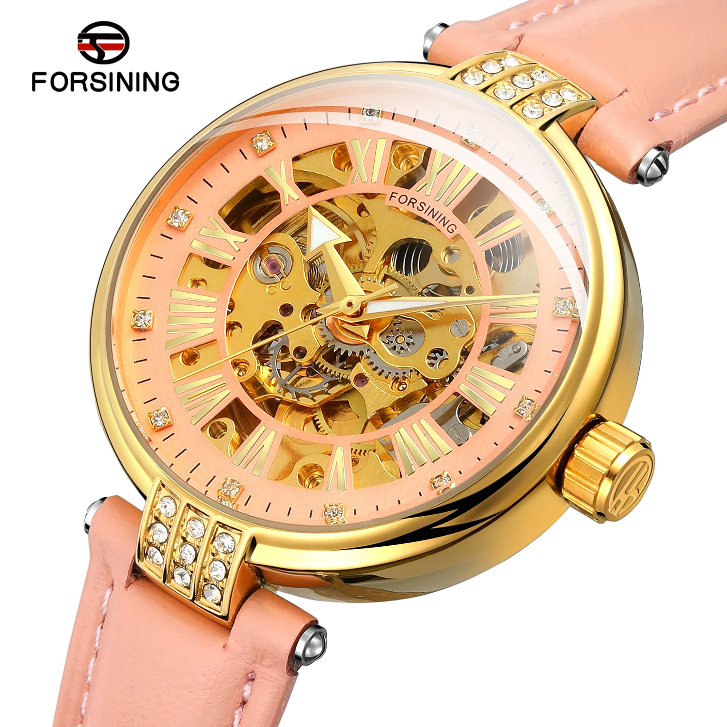 2019 Fashion Forsining Top Brand Lady Diamond Automatic Women Watch Montre Femme Gold Skeleton Relogio Feminino Brand Star Clock