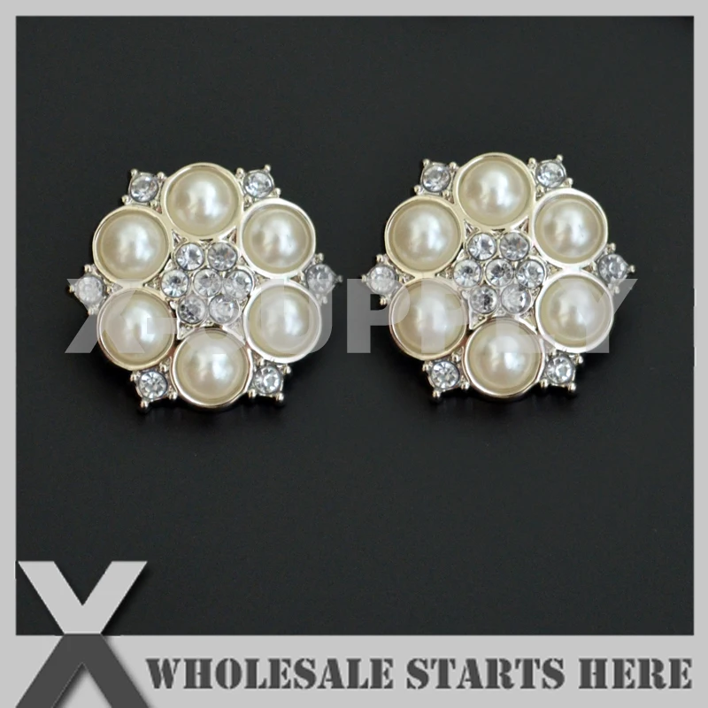 Color Option: RB1046B Silver Nickel Base Acrylic Pearl Rhinestone Button