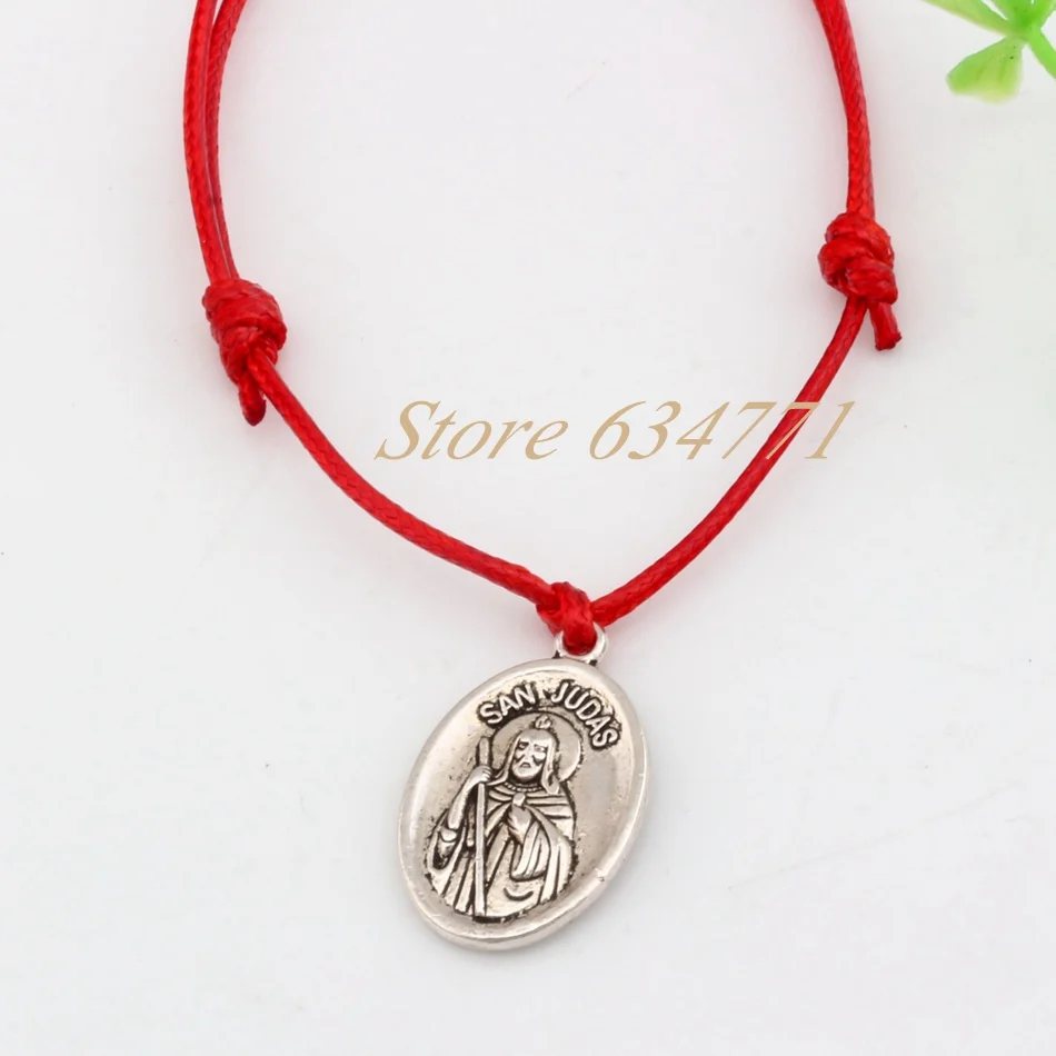 2Pcs Adjustable Bracelets Red Waxes Rope  Alloy San Judas Charm For Christmas Gift B-31