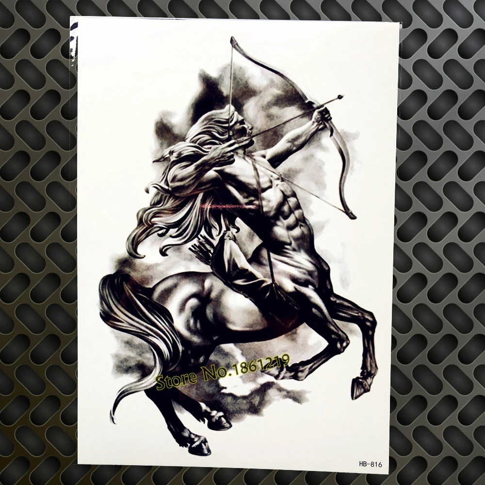 Western Mythology Style Temporary Tattoo For Men Women 21x15cm Centaur Sagittarius Tatoo Body Art Waterproof Fake Tattoo Sticker